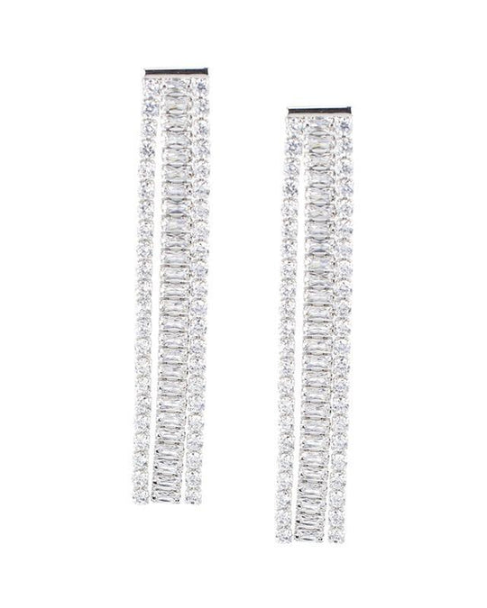 CZ By Kenneth Jay Lane - Emerald CZ Fringe Earrings in Silver