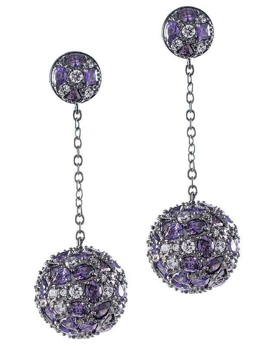 CZ by Kenneth Jay Lane - Double Ball Earrings in Silver and Purple