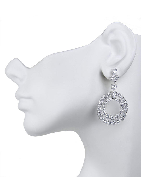 CZ by Kenneth Jay Lane - Double Circle Drop Round/Pear CZ Pierced Earrings