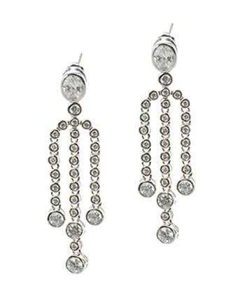 CZ by Kenneth Jay Lane - Fringe Bezel Set Earrings in Silver