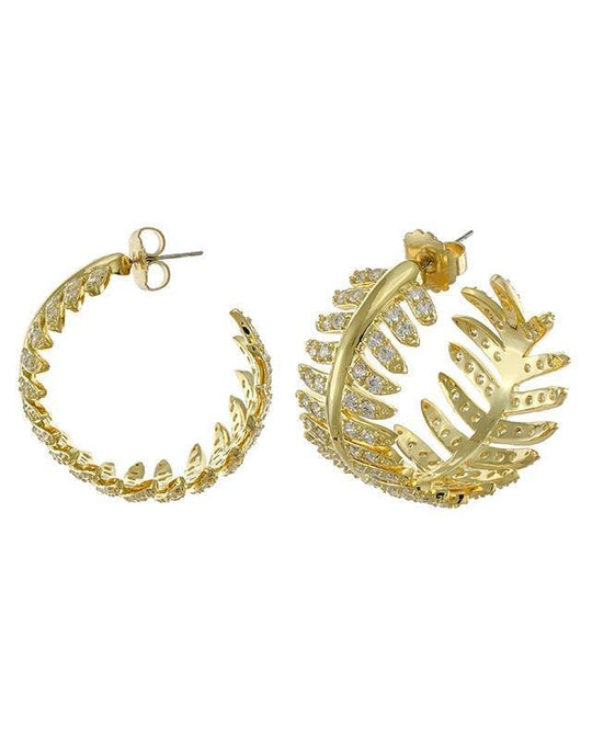 CZ by Kenneth Jay Lane - Feather Hoop Earrings in Gold