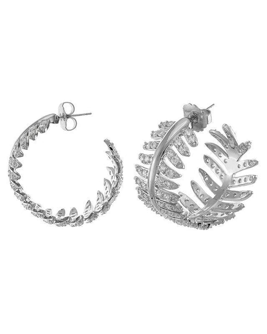 CZ by Kenneth Jay Lane - Feather Hoop Earrings in Silver