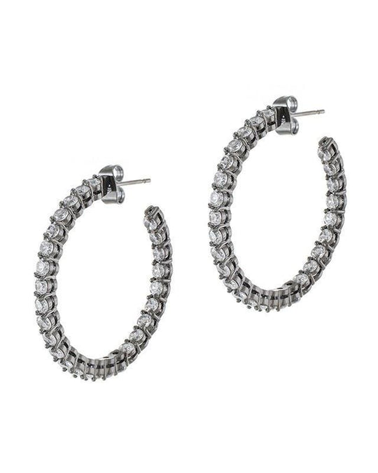 CZ By Kenneth Jay Lane - Gunmetal Inside Out Hoop Earrings In Silver