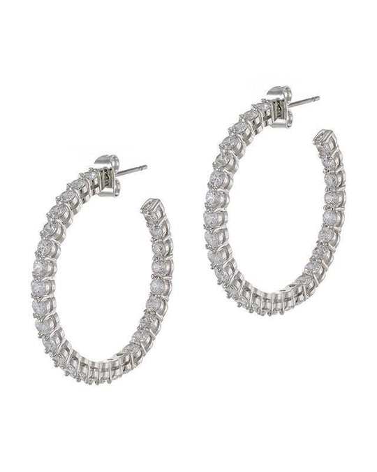 CZ By Kenneth Jay Lane - Inside Out Hoop Earrings In Silver