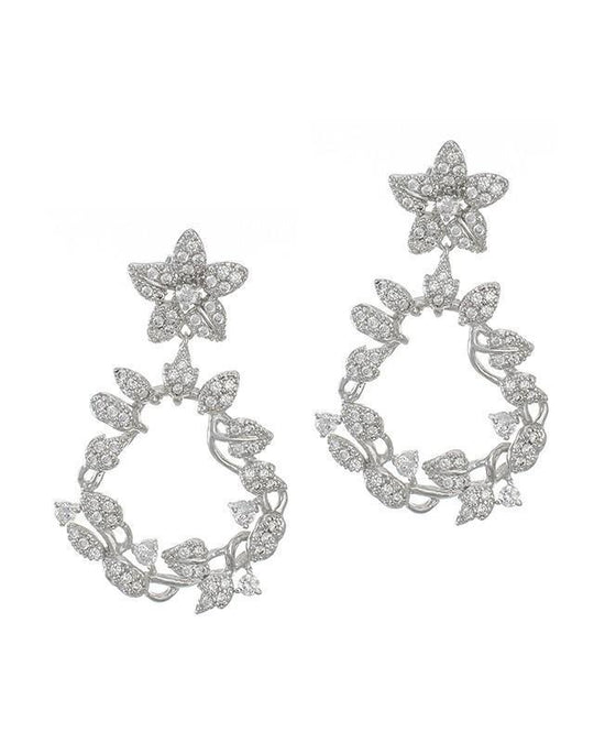 CZ by Kenneth Jay Lane - Pave Foliate Earrings in Silver