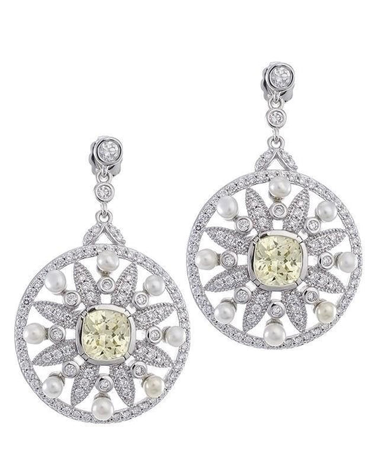 CZ by Kenneth Jay Lane - Daisy Deco Drop Earrings in White