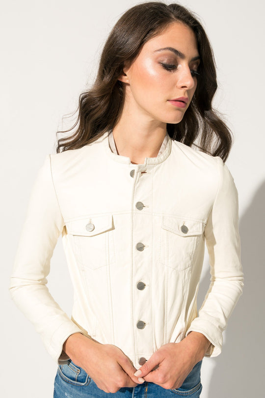 KENZIE White Leather Jacket | KENZIE Veste en cuir blanche