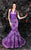 MNM Couture - KH067 Sleeveless Lace Floral Halter Mermaid Gown in Purple