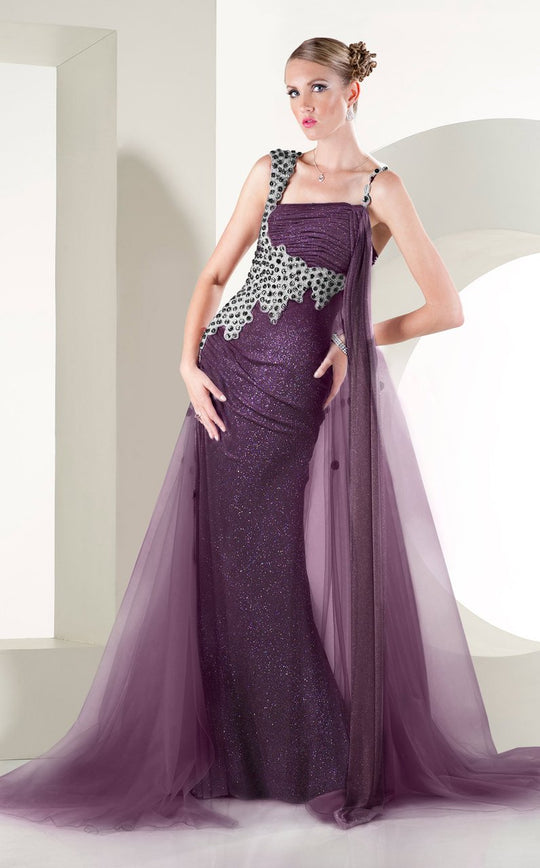 MNM Couture - KH0954 Rhinestones Embellished Gown In Purple