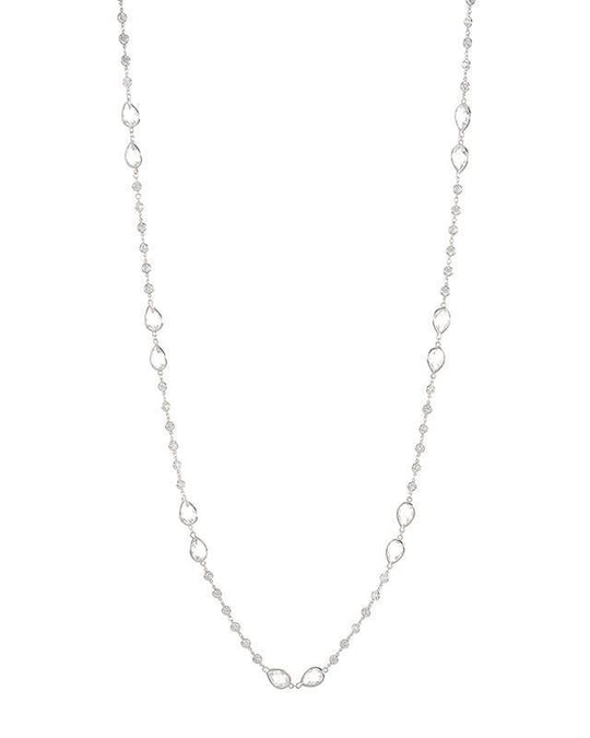 CZ by Kenneth Jay Lane - Round and Pear CZ Station Necklace in Silver