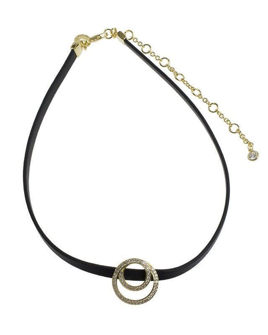 CZ By Kenneth Jay Lane - Interlocking Circle Charm Choker In Black and Gold