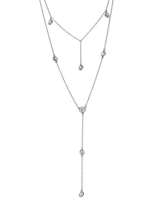 CZ By Kenneth Jay Lane - Layered CZ Y-Necklace in Silver