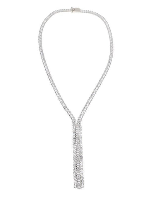 CZ By Kenneth Jay Lane - Round And Emerald Lariat Necklace in Silver
