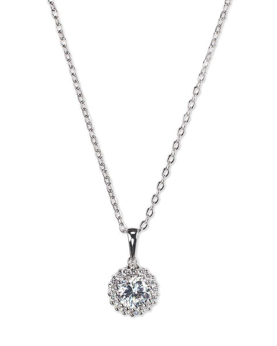 CZ By Kenneth Jay Lane - Round Halo Pendant Necklace In Silver