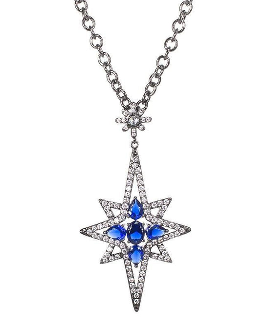CZ by Kenneth Jay Lane - Starburst Pendant in Silver and Blue