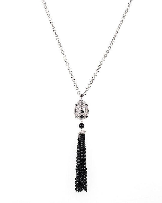 CZ by Kenneth Jay Lane - Onyx Tassel Necklace in Black