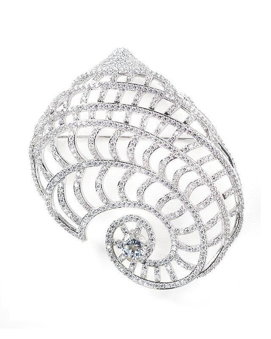 CZ by Kenneth Jay Lane - Shell Brooch in Silver