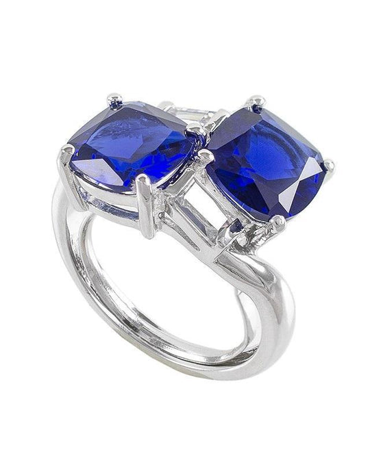 CZ by Kenneth Jay Lane - Double Blue Sapphire Cushion Ring