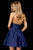 Sherri Hill - 52379 V Neck Spaghetti Straps A-Line Satin Short Dress In Blue