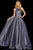 Sherri Hill - 52964 High Halter Neck Glitter Mesh Full A-Line Dress In Blue and Silver