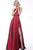 Jovani - 68758 Seamed Halter A-Line Gown with Slit In Red