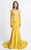 MNM COUTURE - L0029 Long Sleeve Deep V-neck Trumpet Dress In Yellow