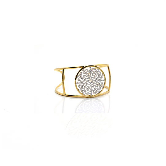 18k Yellow Gold Signature Logo Cuff with Diamond