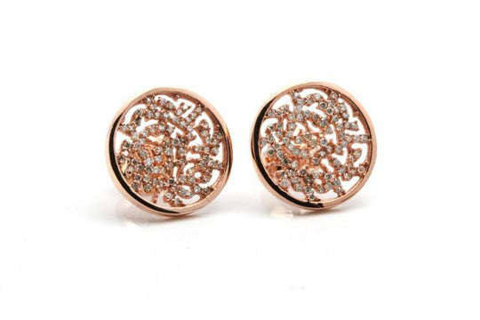 Signature Logo Stud Earrings in 15mm with Diamond in 18k Rose Gold