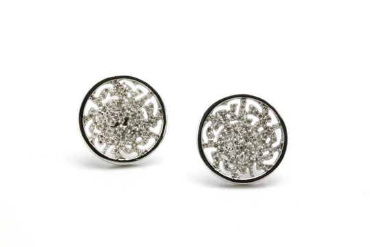 Signature Logo Earring in 15mm with Diamond in 18k White Gold