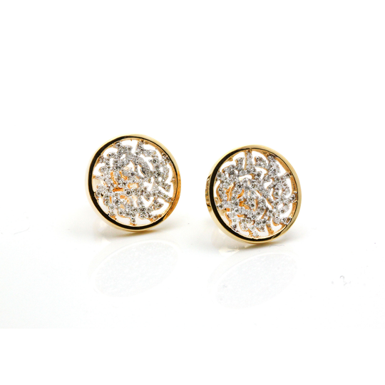 Tresor Collection - Signature Logo Diamond Stud Earrings in 18k Yellow Gold
