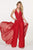 Rachel Allan - L1176 Plunging Halter Jumpsuit with Overlay in Red