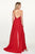 Rachel Allan - L1176 Plunging Halter Jumpsuit with Overlay in Red