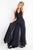 Rachel Allan - L1176 Plunging Halter Jumpsuit with Overlay in Black