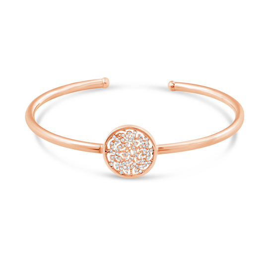 Signature Logo Bangle with Diamonds in 18k Rose Gold