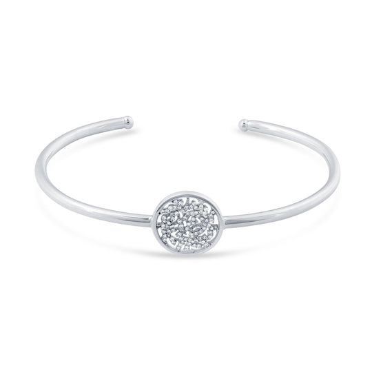 Signature Logo Bangle with Diamonds in 18k White Gold