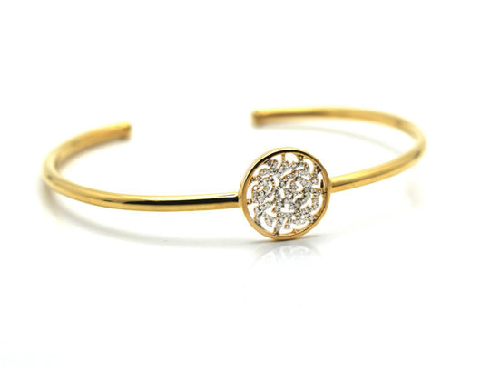 Signature Logo Bangle with Diamonds in 18k Yellow Gold