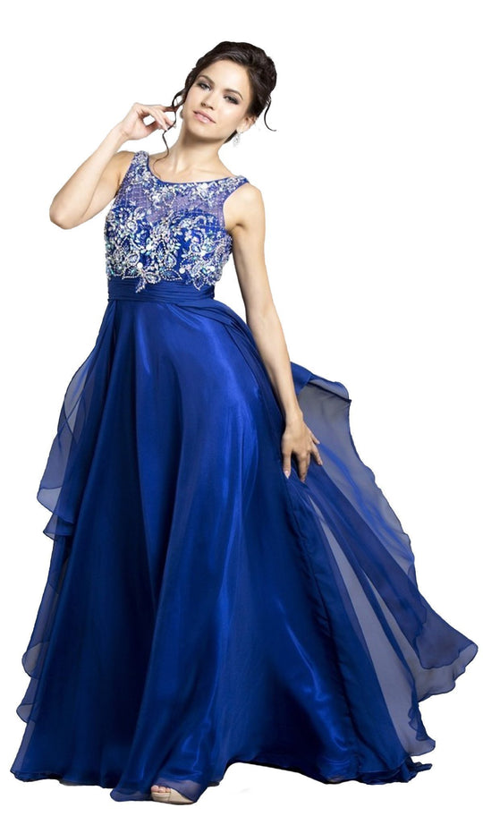 Jewel Embellished Layered Chiffon Prom Dress