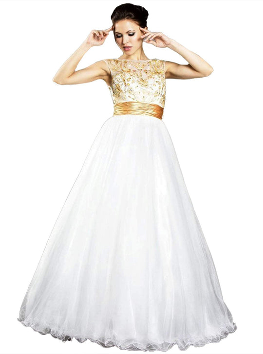 Gold Beaded Applique Ballgown