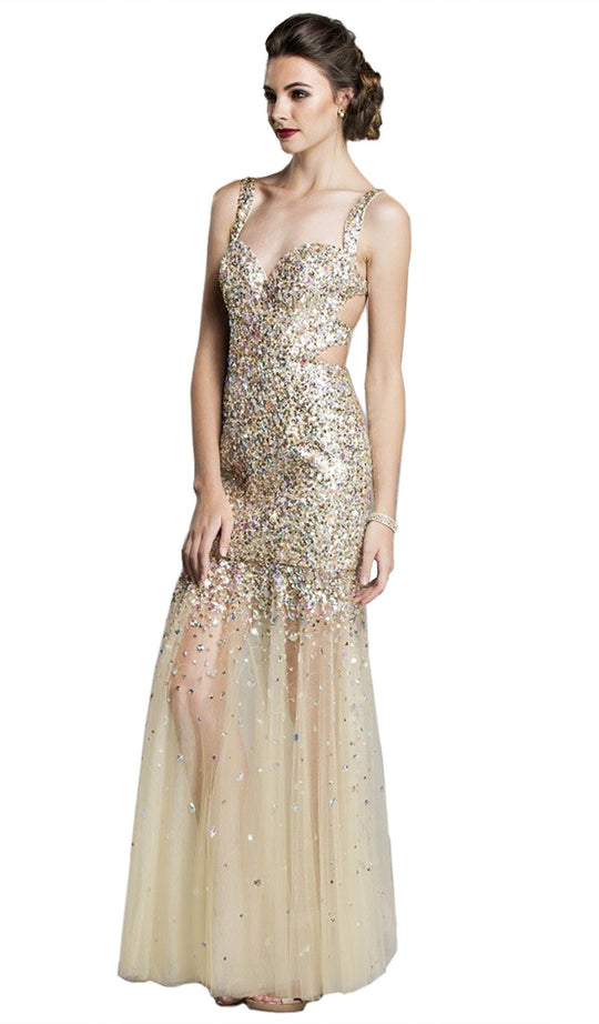 Jewel Embellished Cutout Back Evening Dress