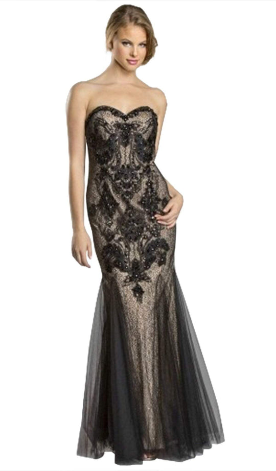 Long Embellished Strapless Mermaid Evening Dress