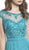 Illusion Embroidered Long Formal Teal Dress
