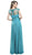 Illusion Embroidered Long Formal Teal Dress