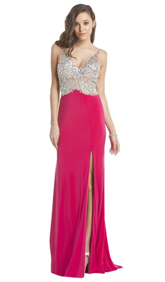 V-Back Jersey Dazzling Evening Gown