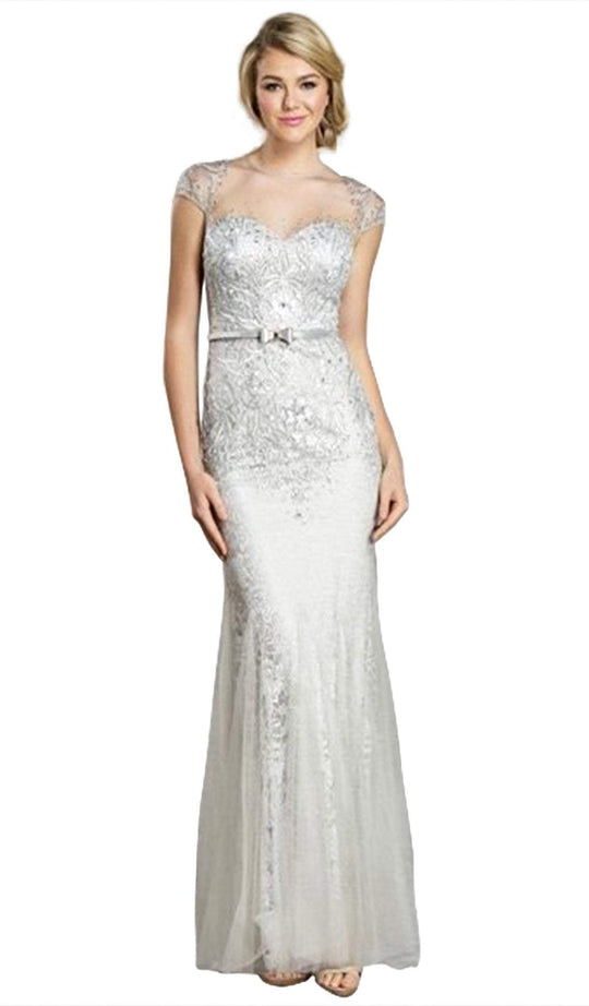 Glittering Embroidered Illusion Evening  Dress