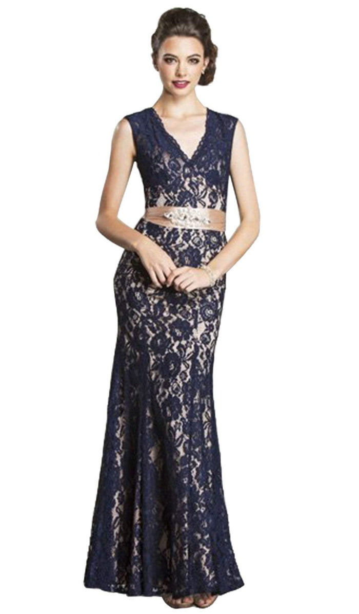 Sleeveless Long Lace Dress with Satin Ribbon