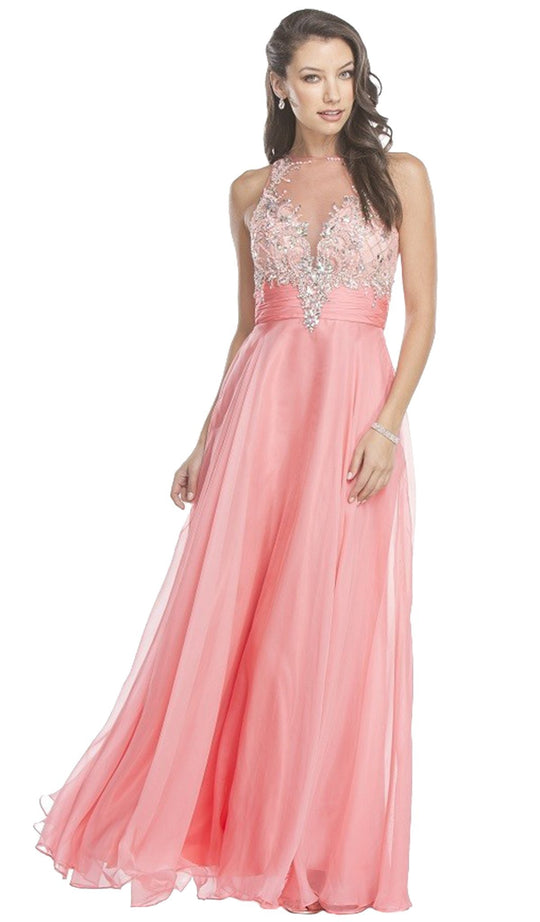 Embellished Illusion Bodice A-Line Prom Dress