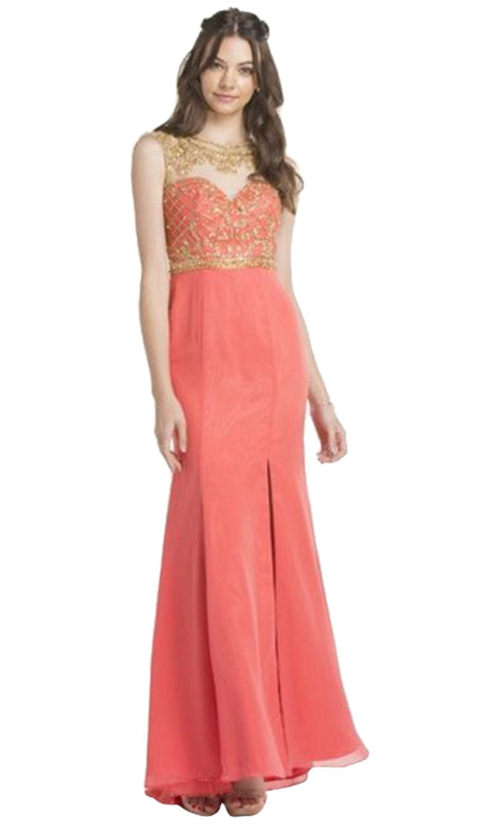 Gold Embellished Illusion  Prom Dress