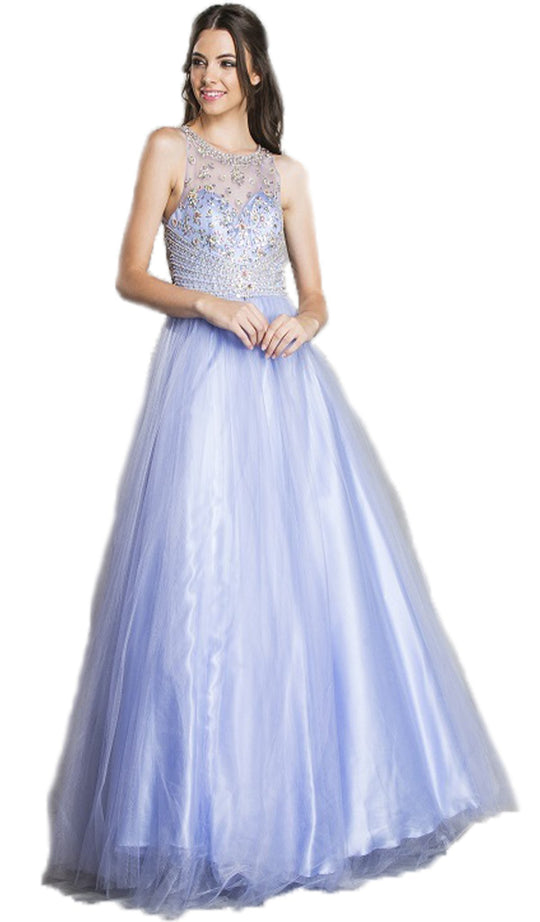 Embellished Illusion Jewel Evening Gown