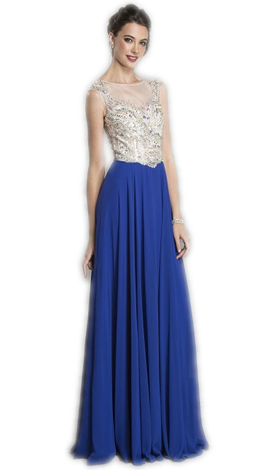 Beaded Sheer A-Line Evening Dress