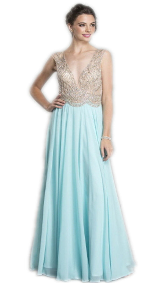Embellished Plunging V-Neck Evening Dress
